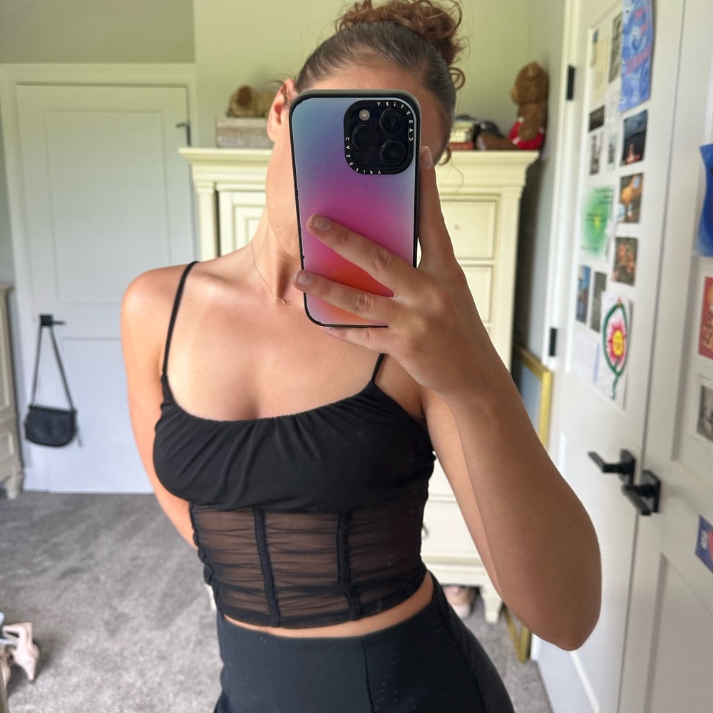 Black Sheer Mesh Crop Top